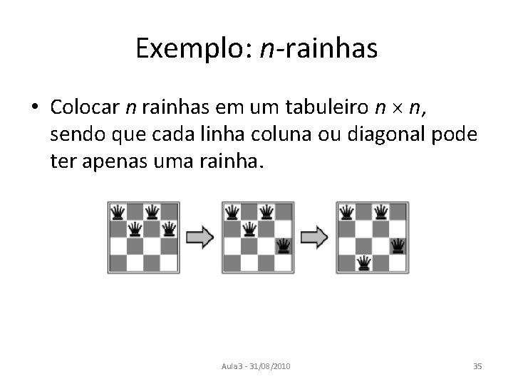 Exemplo: n-rainhas • Colocar n rainhas em um tabuleiro n n, sendo que cada