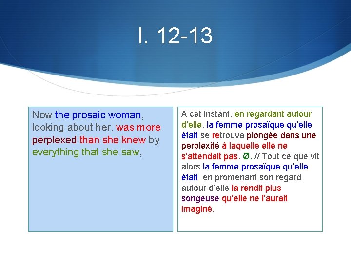 l. 12 -13 Now the prosaic woman, looking about her, was more perplexed than
