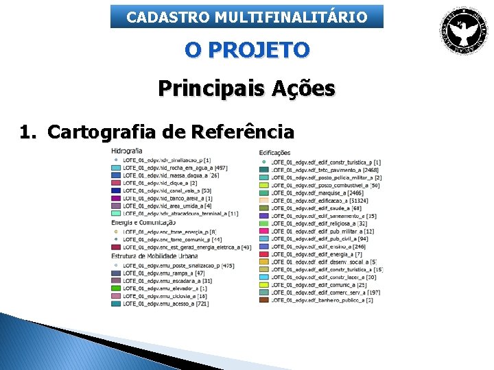 CADASTRO MULTIFINALITÁRIO O PROJETO Principais Ações 1. Cartografia de Referência 