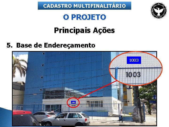 CADASTRO MULTIFINALITÁRIO O PROJETO Principais Ações 5. Base de Endereçamento 1003 