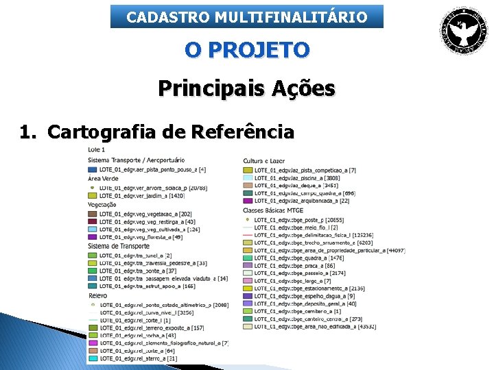 CADASTRO MULTIFINALITÁRIO O PROJETO Principais Ações 1. Cartografia de Referência 