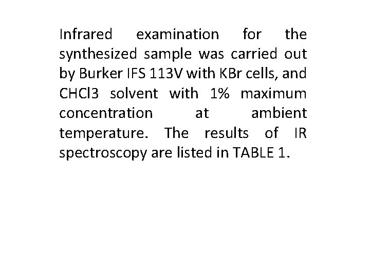 Infrared examination for the synthesized sample was carried out by Burker IFS 113 V
