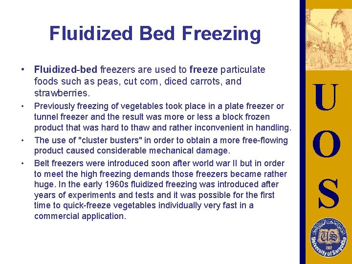 Fluidized Bed Freezing • Fluidized-bed freezers are used to freeze particulate foods such as