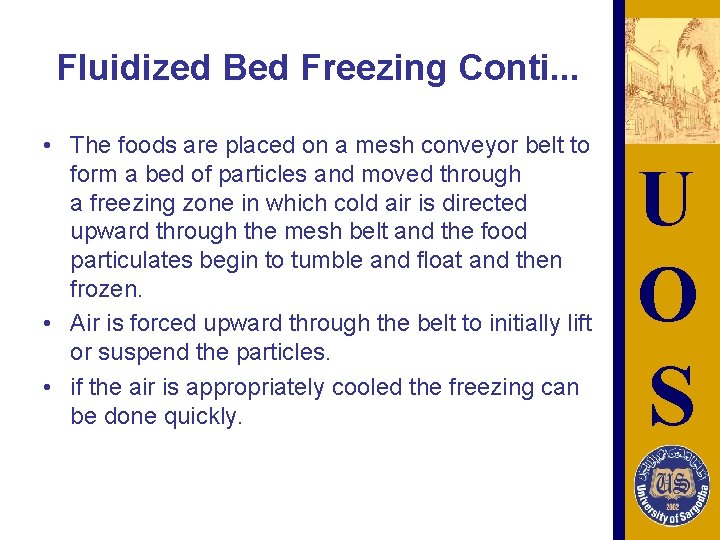 Fluidized Bed Freezing Conti. . . • The foods are placed on a mesh