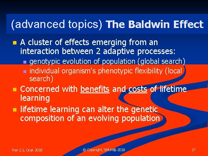 (advanced topics) The Baldwin Effect n A cluster of effects emerging from an interaction