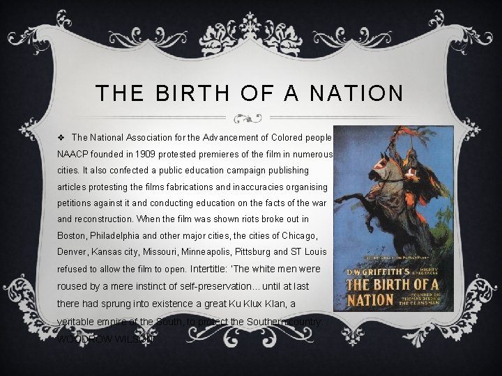 THE BIRTH OF A NATION v The National Association for the Advancement of Colored