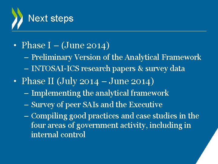 Next steps • Phase I – (June 2014) – Preliminary Version of the Analytical