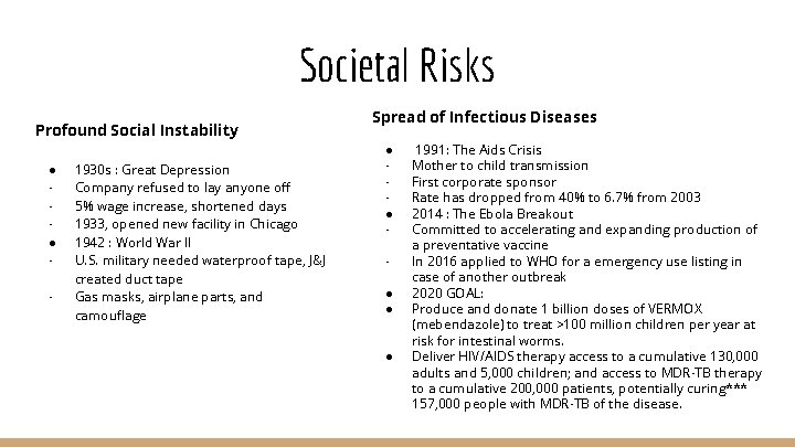 Societal Risks Profound Social Instability ● ● - 1930 s : Great Depression Company