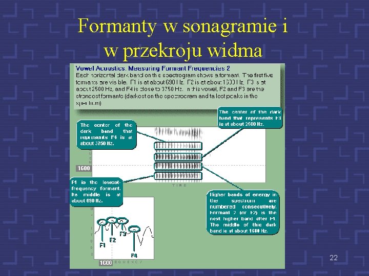 Formanty w sonagramie i w przekroju widma 22 