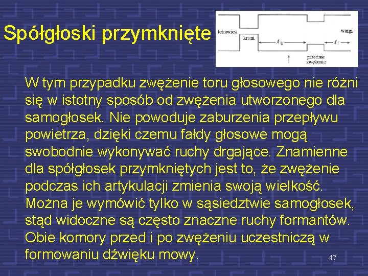 Spółgłoski przymknięte W tym przypadku zwężenie toru głosowego nie różni się w istotny sposób