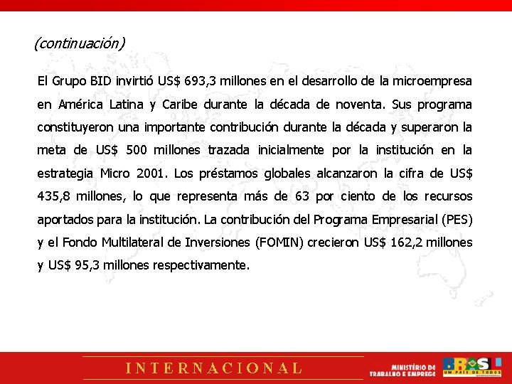 (continuación) El Grupo BID invirtió US$ 693, 3 millones en el desarrollo de la