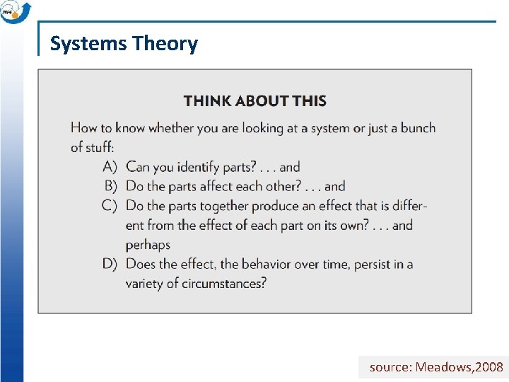 Systems Theory source: Meadows, 2008 