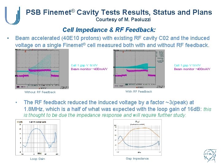 PSB Finemet® Cavity Tests Results, Status and Plans Courtesy of M. Paoluzzi Cell Impedance