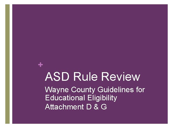 + ASD Rule Review Wayne County Guidelines for Educational Eligibility Attachment D & G