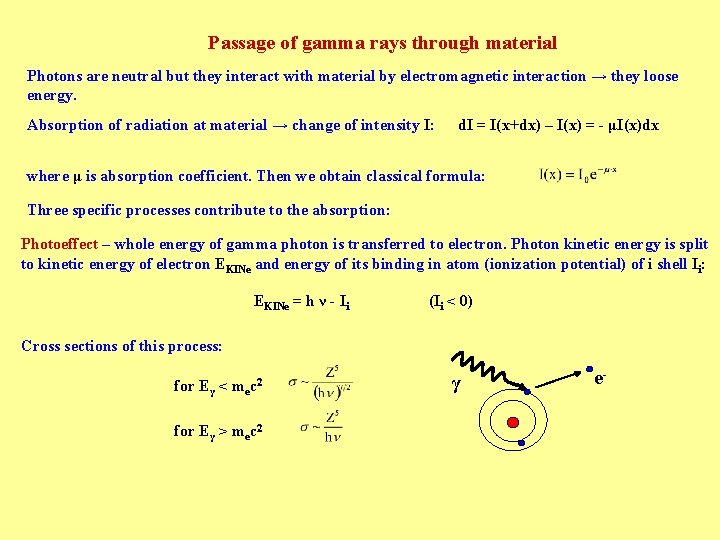 Passage of gamma rays through material Photons are neutral but they interact with material