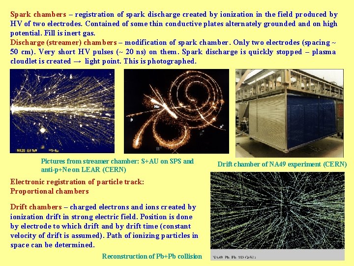 Spark chambers – registration of spark discharge created by ionization in the field produced