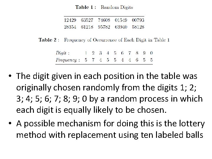  • The digit given in each position in the table was originally chosen