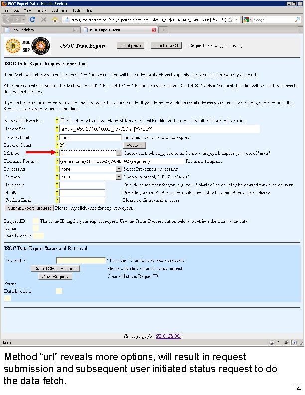 Method “url” reveals more options, will result in request submission and subsequent user initiated