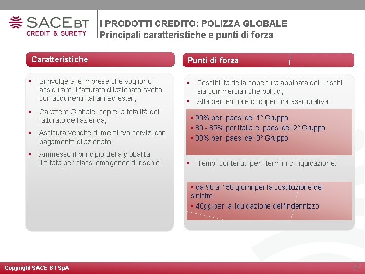 I PRODOTTI CREDITO: POLIZZA GLOBALE Principali caratteristiche e punti di forza Caratteristiche § Si