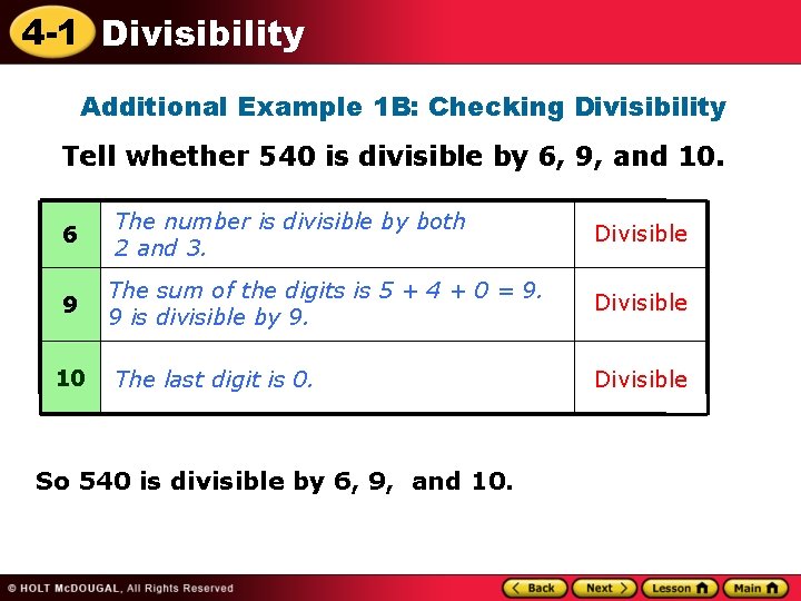 4 1 Divisibility Warm Up Lesson Presentation Lesson