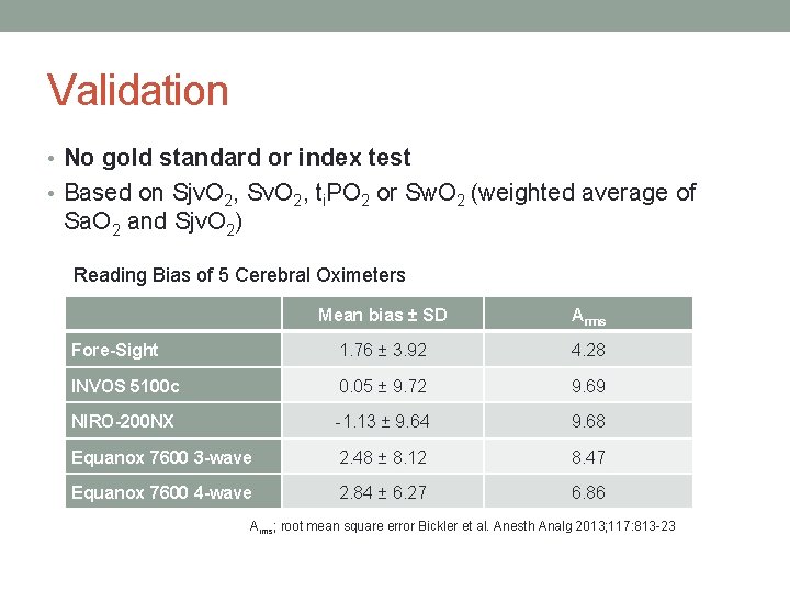 Validation • No gold standard or index test • Based on Sjv. O 2,