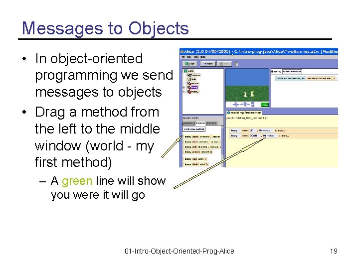 Messages to Objects • In object-oriented programming we send messages to objects • Drag
