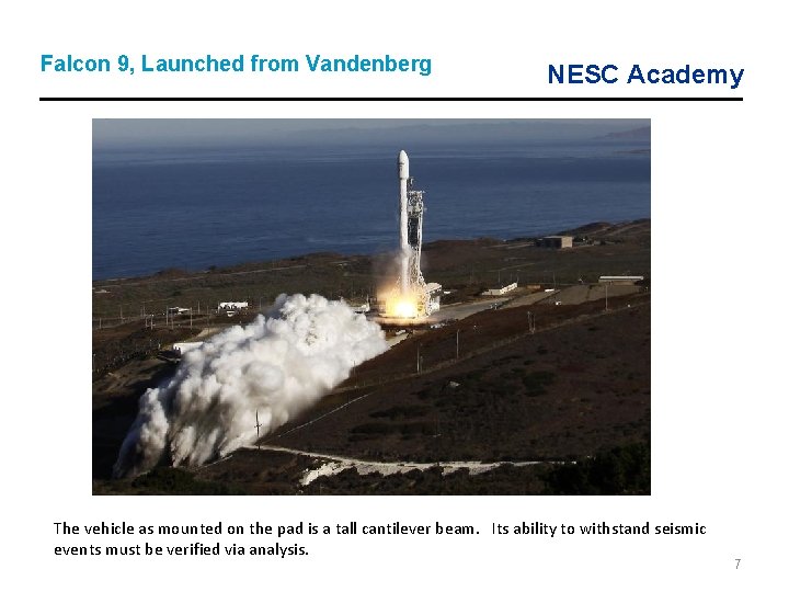 Falcon 9, Launched from Vandenberg NESC Academy The vehicle as mounted on the pad