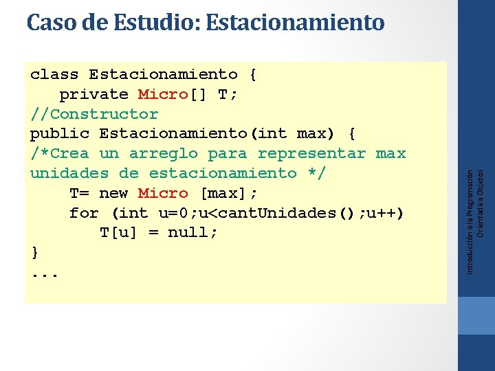 class Estacionamiento { private Micro[] T; //Constructor public Estacionamiento(int max) { /*Crea un arreglo