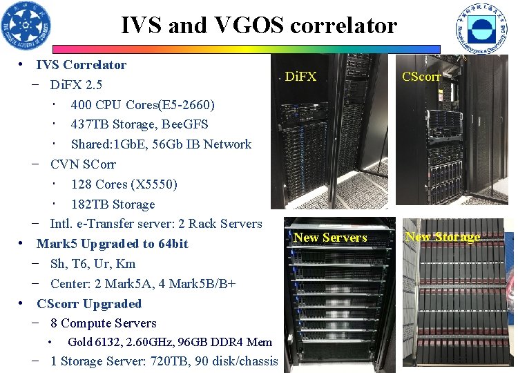 IVS and VGOS correlator • IVS Correlator − Di. FX 2. 5 400 CPU