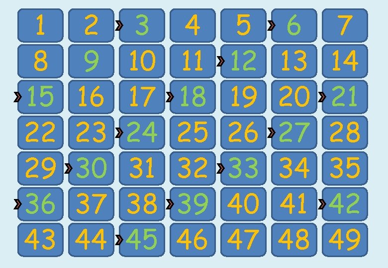 1 8 15 22 29 36 43 2 9 16 23 30 37 44 1 8 15 22 29 36 43 2 9 16 23 30 37 44