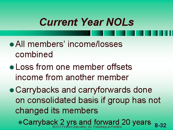 Current Year NOLs ® All members’ income/losses combined ® Loss from one member offsets