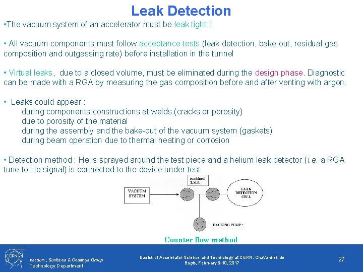 Leak Detection • The vacuum system of an accelerator must be leak tight !