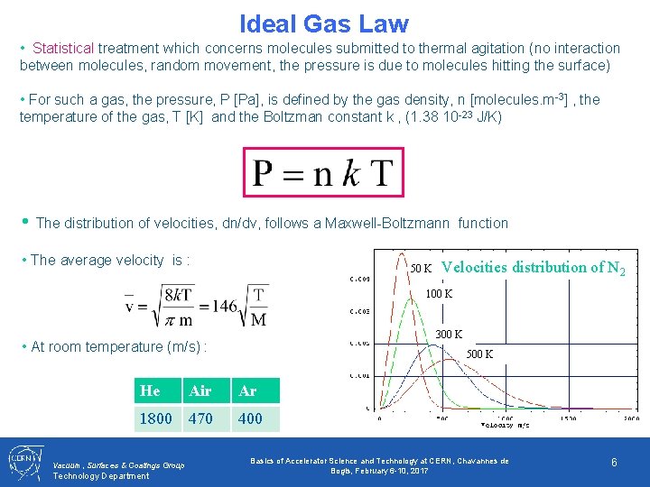 Ideal Gas Law • Statistical treatment which concerns molecules submitted to thermal agitation (no