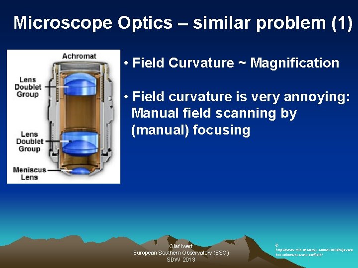 Microscope Optics – similar problem (1) • Field Curvature ~ Magnification • Field curvature