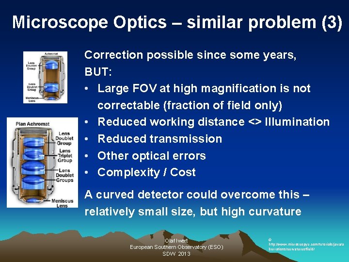 Microscope Optics – similar problem (3) Correction possible since some years, BUT: • Large