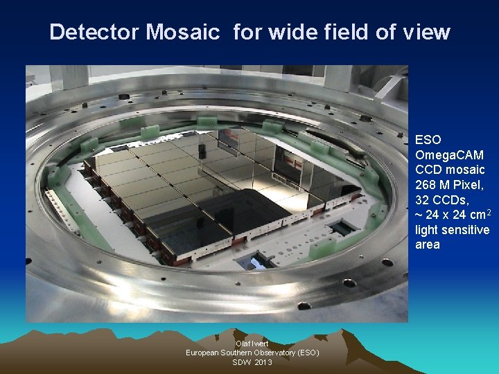 Detector Mosaic for wide field of view ESO Omega. CAM CCD mosaic 268 M