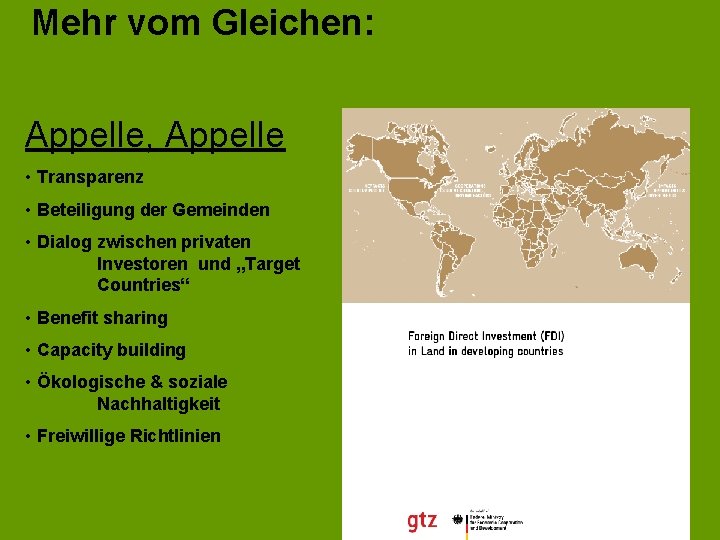 Mehr vom Gleichen: Appelle, Appelle • Transparenz • Beteiligung der Gemeinden • Dialog zwischen