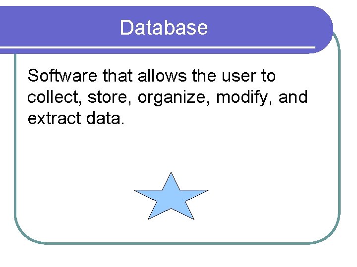Database Software that allows the user to collect, store, organize, modify, and extract data.