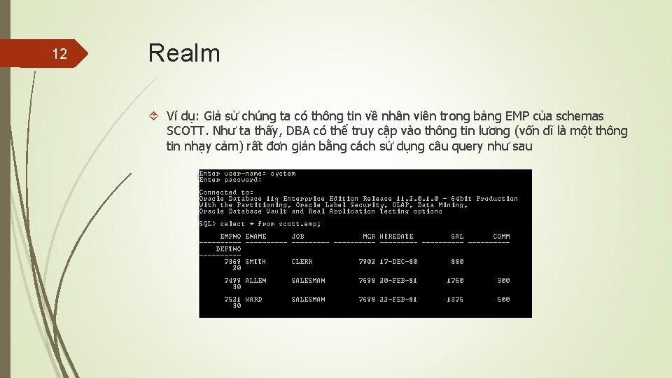 12 Realm Ví dụ: Giả sử chúng ta có thông tin về nhân viên