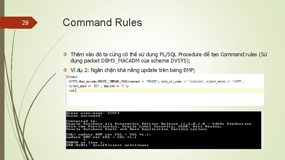 29 Command Rules Thêm vào đó ta cũng có thể sử dụng PL/SQL Procedure