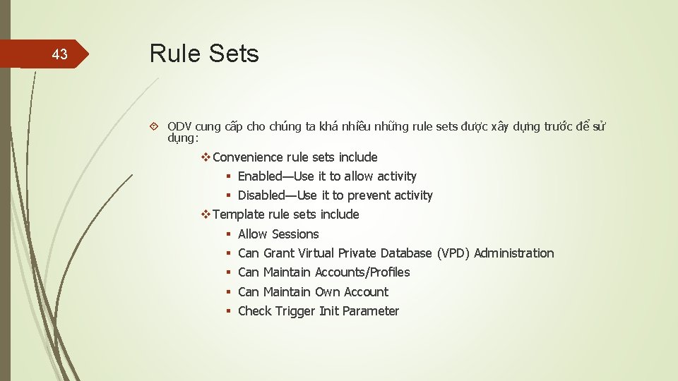 43 Rule Sets ODV cung cấp cho chúng ta khá nhiều những rule sets