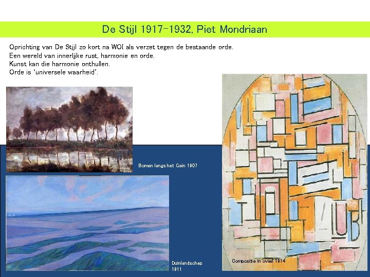 De Stijl 1917 -1932, Piet Mondriaan Oprichting van De Stijl zo kort na WOI