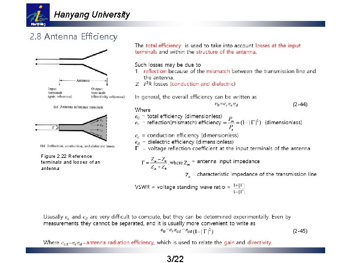 Hanyang University 2. 8 Antenna Efficiency (2 -44) Figure 2. 22 Reference terminals and