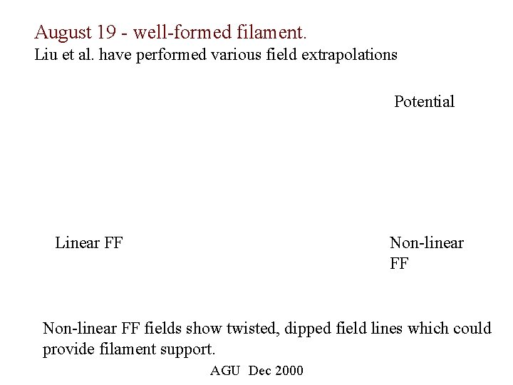 August 19 - well-formed filament. Liu et al. have performed various field extrapolations Potential