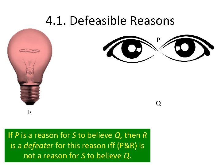 4. 1. Defeasible Reasons P R If P is a reason for S to