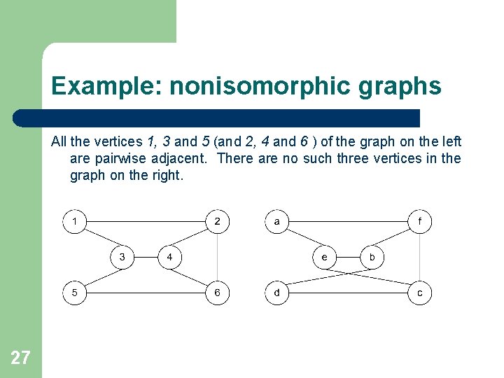 Example: nonisomorphic graphs All the vertices 1, 3 and 5 (and 2, 4 and Example: nonisomorphic graphs All the vertices 1, 3 and 5 (and 2, 4 and