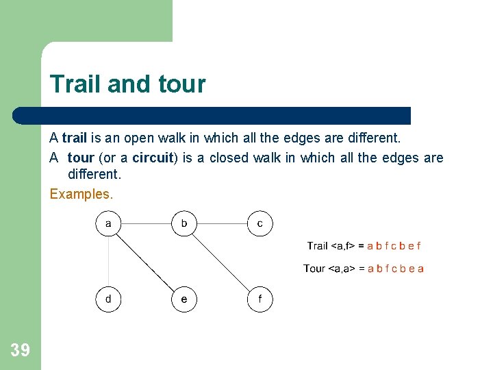 Trail and tour A trail is an open walk in which all the edges Trail and tour A trail is an open walk in which all the edges