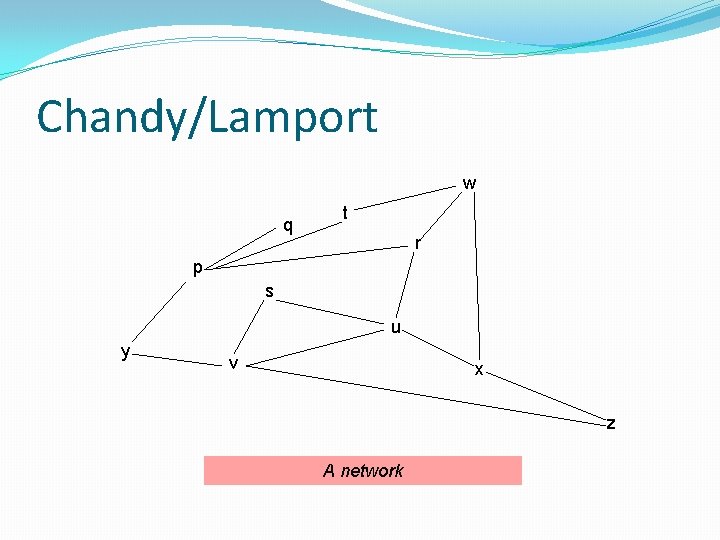 Chandy/Lamport w q t r p s u y v x z A network