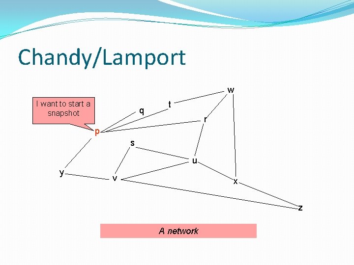Chandy/Lamport w I want to start a snapshot q t r p s u