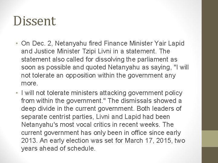 Dissent • On Dec. 2, Netanyahu fired Finance Minister Yair Lapid and Justice Minister